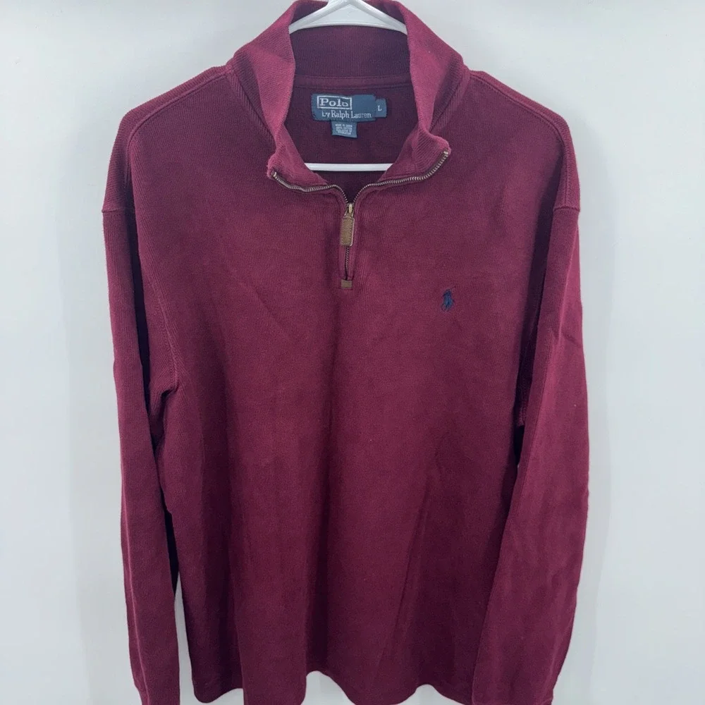 Vintage Polo Ralph Lauren 1/4 Zip Pullover Sweater Maroon With Brown Pony Large